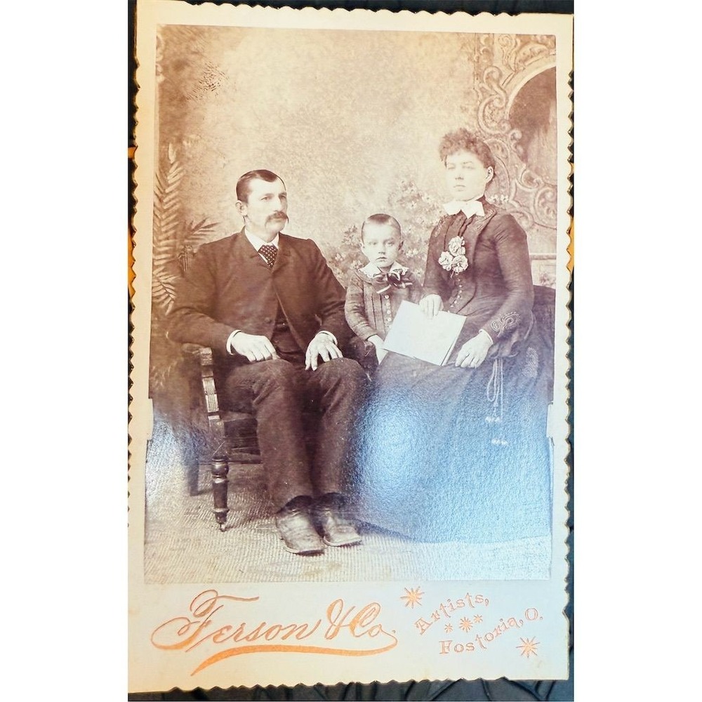 Vtg Cabinet Card Family Portrait Ferson Norwalk Ohio Victorian 4x6 sepia decor